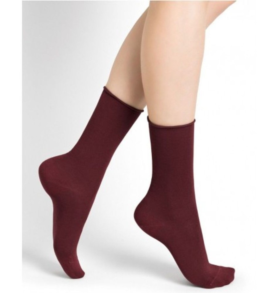 Accessories Shoesissime Women'S | Bleu Foret Solid Colors Velvet Cotton Burgundy