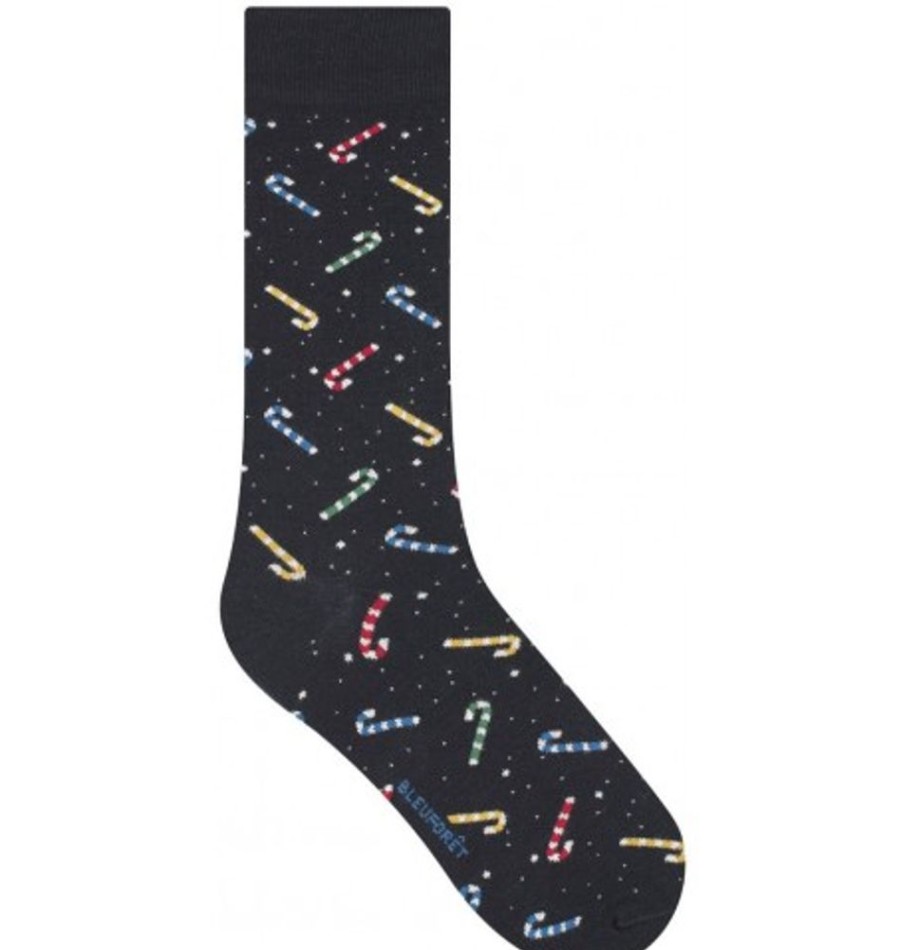 Accessories Shoesissime Men'S | Bleu Foret Candy Cane Pattern Socks Black