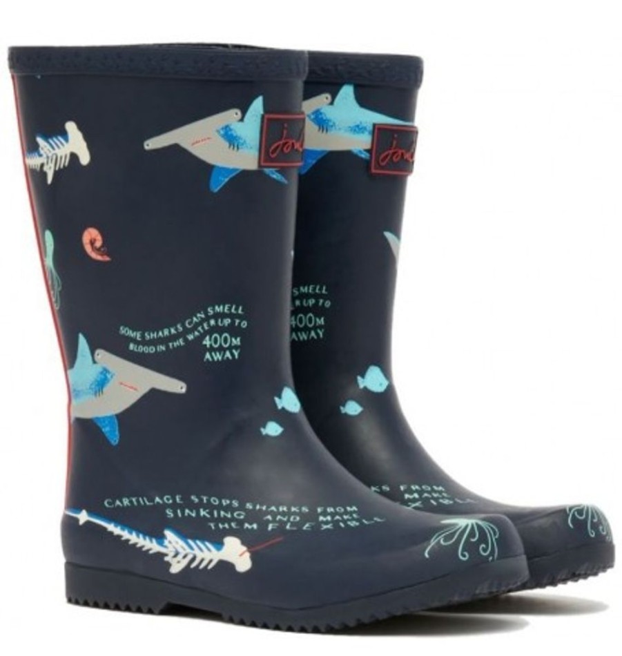 Kids Shoes Shoesissime Rain Boots | Joules Jnr Roll Up Sharks 216667 Blue