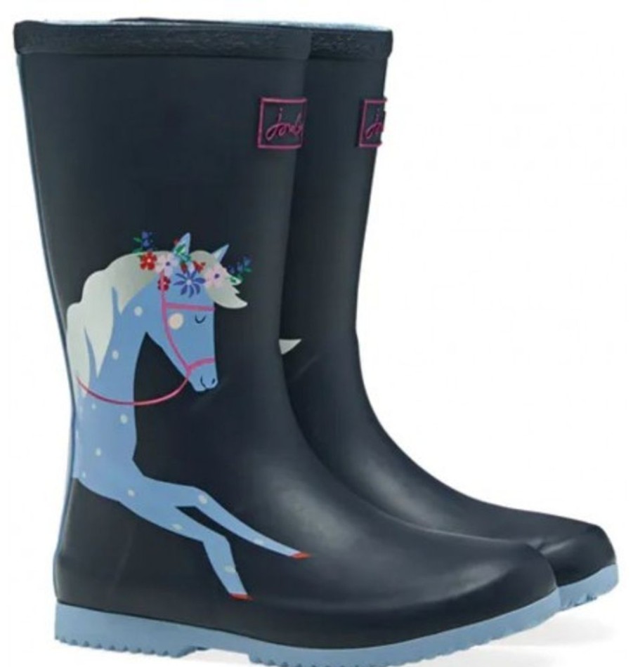 Kids Shoes Shoesissime Rain Boots | Joules Jnr Roll Up Navyhrses 216592 Blue