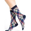 Accessories Shoesissime Women'S | Bleu Foret Cashmere With Tartan Argyles Pattern Blue