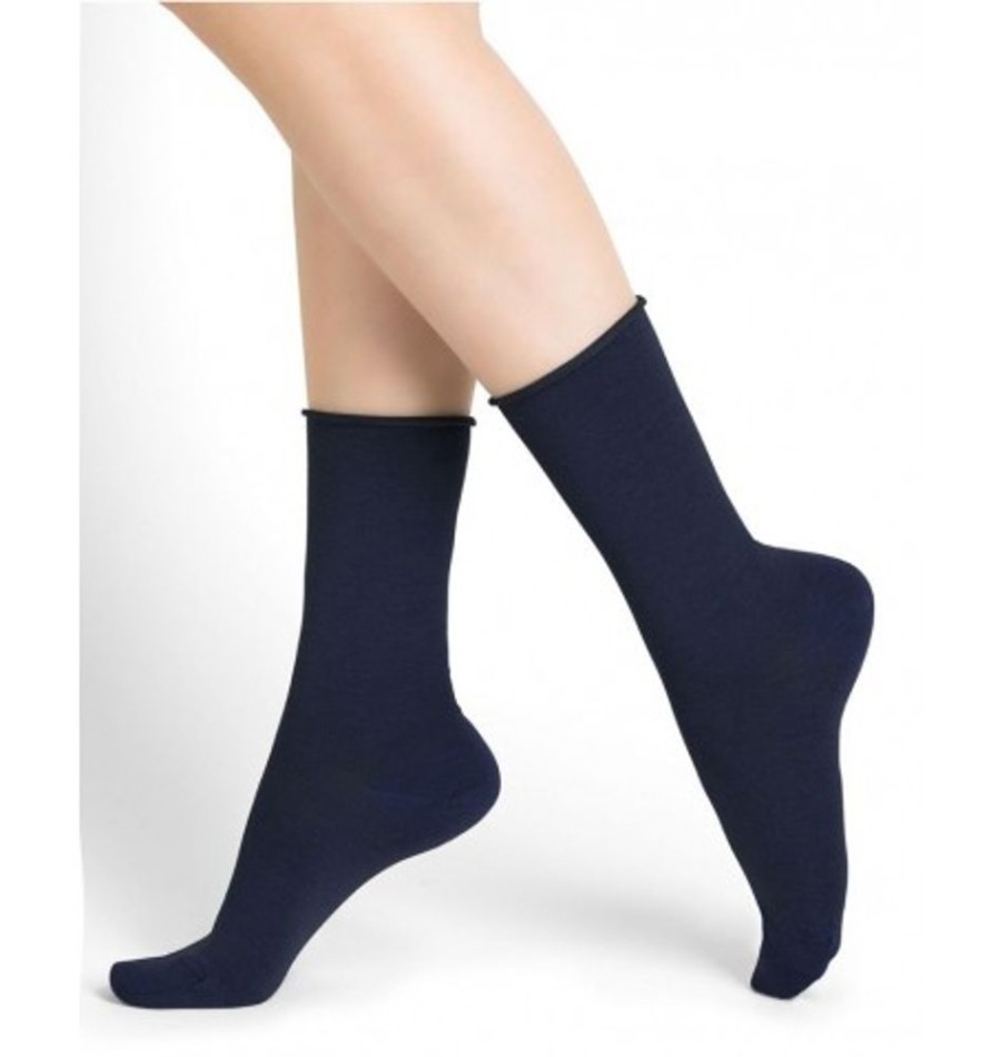 Accessories Shoesissime Women'S | Bleu Foret Fine Wool Socks With Cotton Inside Blue