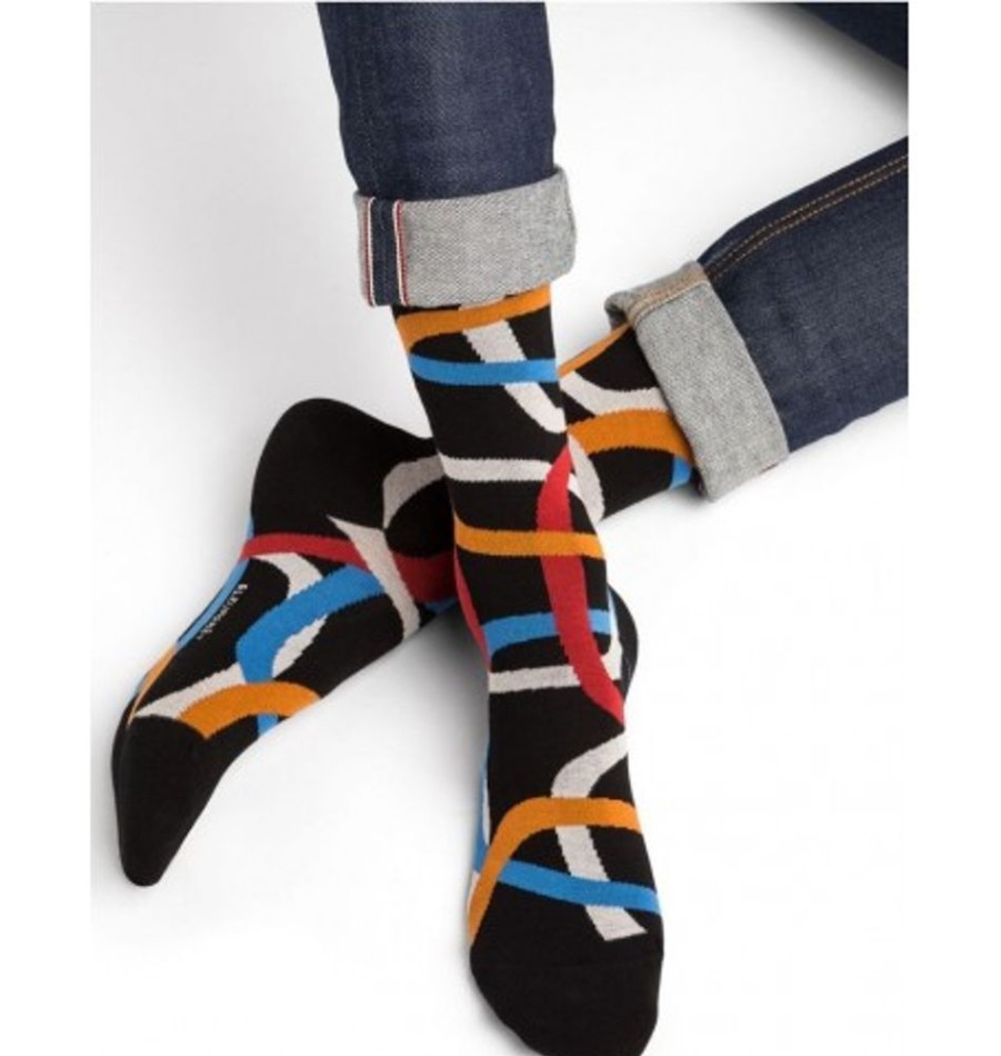 Accessories Shoesissime Men'S | Bleu Foret Cotton Socks Rings Pattern Black