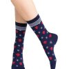 Accessories Shoesissime Women'S | Bleu Foret Christmas Hearts Pattern Socks Blue