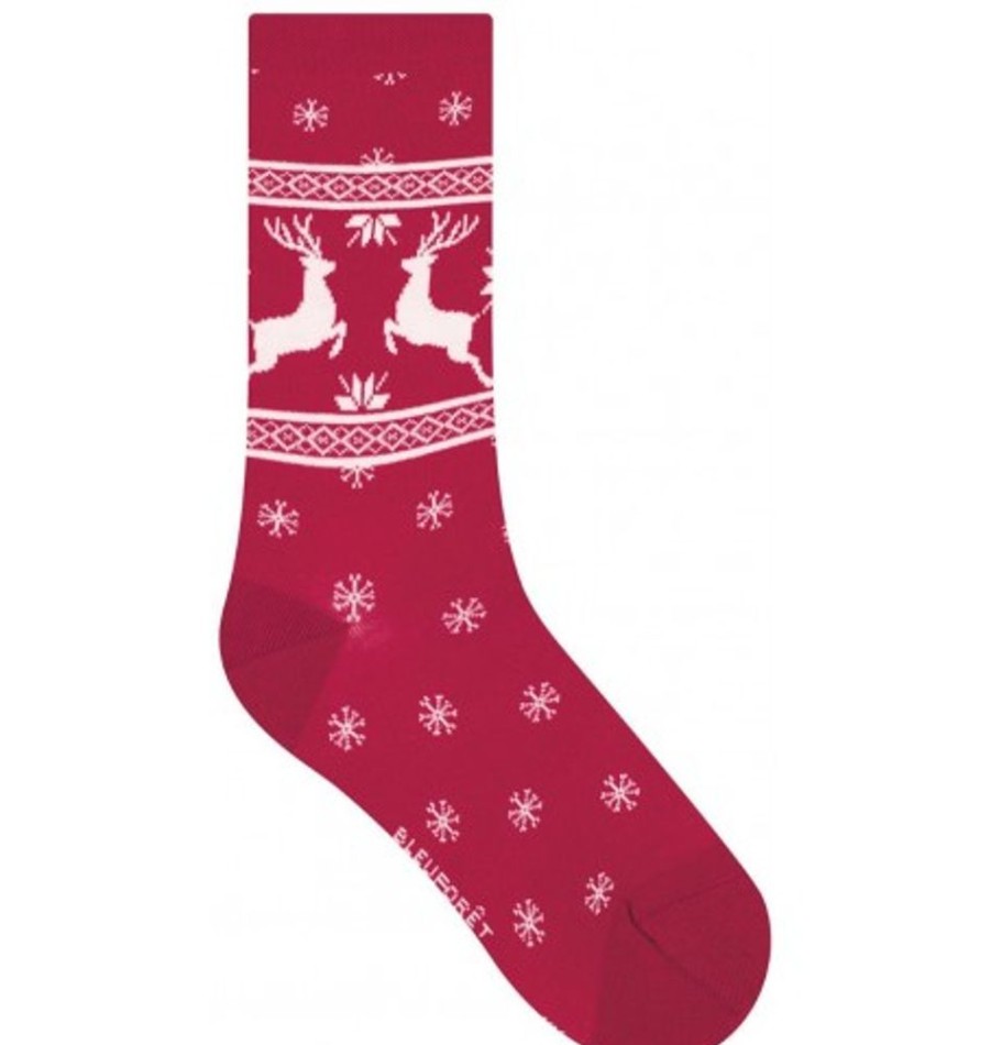 Accessories Shoesissime Women'S | Bleu Foret Snowflakes Reindeers Xmas Socks Red